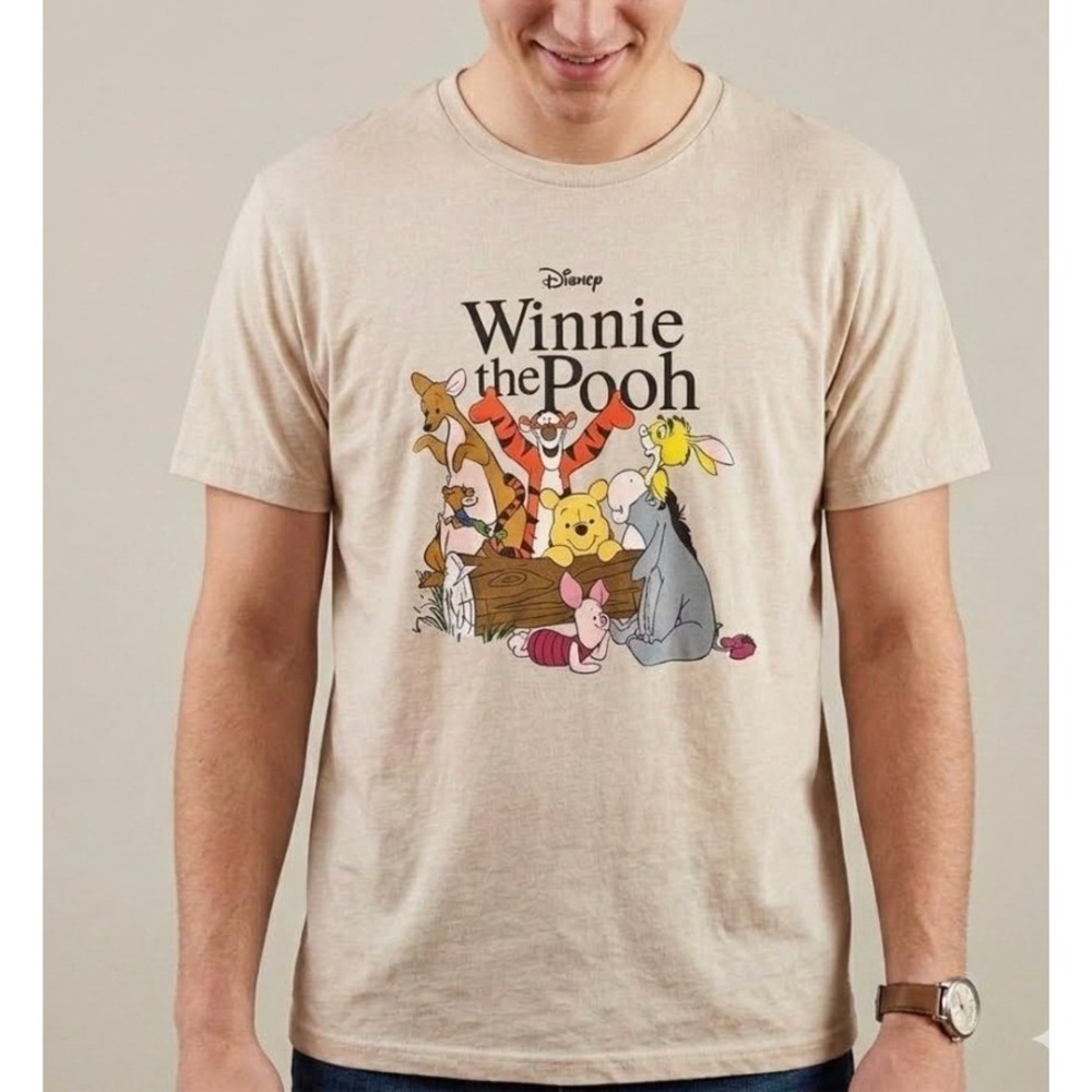 Disney Winnie the Pooh Graphic T-Shirt Mens Large Beige Heather Tigger Eeyore